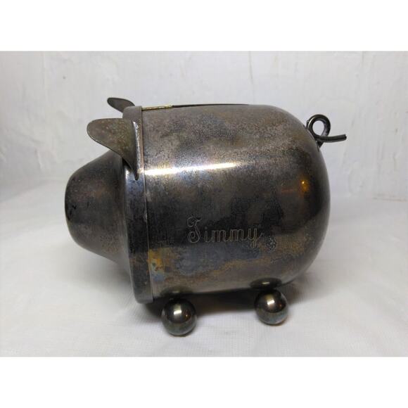 Tin/Metal Piggy Bank Curly Tail - Oneida Silversmiths 5 1/2" x 4" - Adorable! - Picture 4 of 9